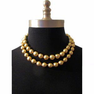 Vtg 50s 60s 2 Strand Champagne Gold Bead Necklace